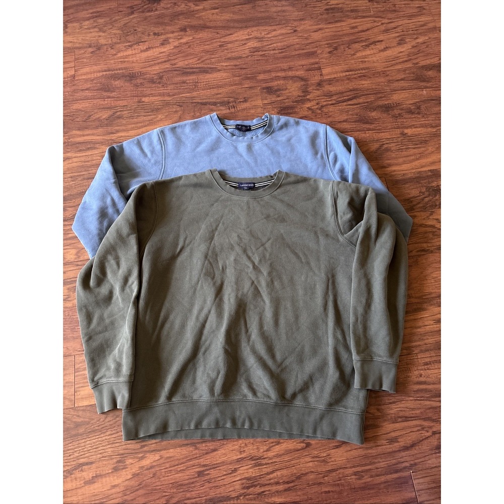 Lands' End Sweatshirt Mens XL Blue/Green Fleece Crewneck Serious Crew